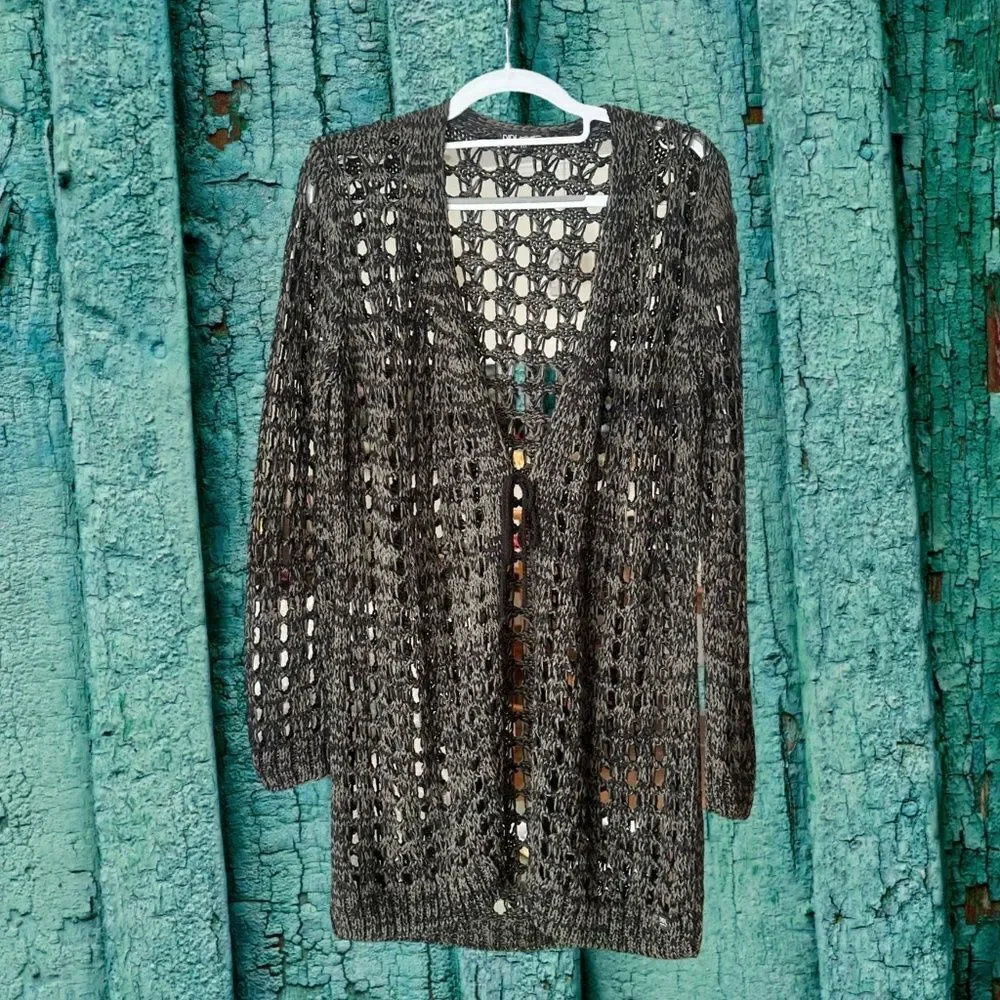 DIDI Womens Long Open Knit Lightweight Cardigan Dark Green/Black Size Med - Picture 10 of 13